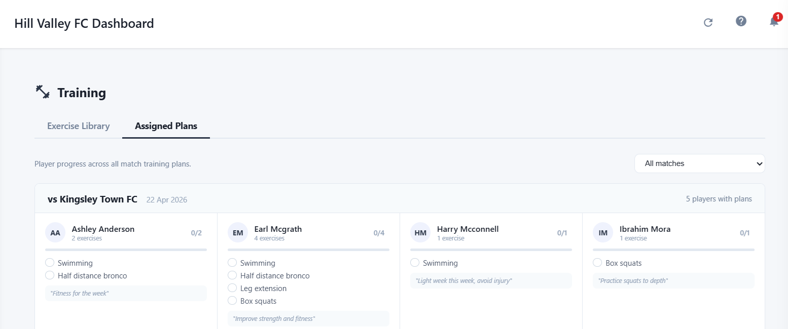 Work-ons — assign training from match analysis